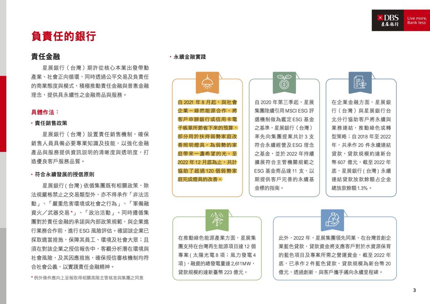 星展銀行(台灣)永續報告書「負責任的銀行」頁面